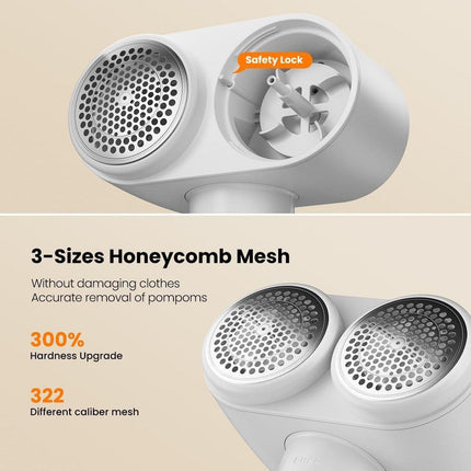 Dual-Head Electric Lint Remover - USB-C Rechargeable, LED Display, 5-Size Honeycomb Mesh(Black).
