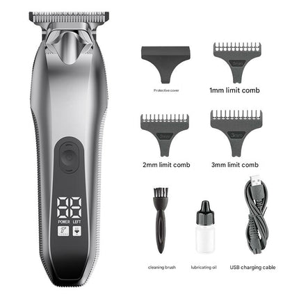 Professional Electric Hair Clipper & Beard Trimmer - USB Rechargeable, LED Display(Silver).