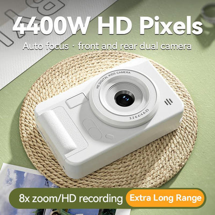 Student HD Digital Camera - 44MP, 8x Zoom, Autofocus, Dual Lens, Type-C Charging (white).