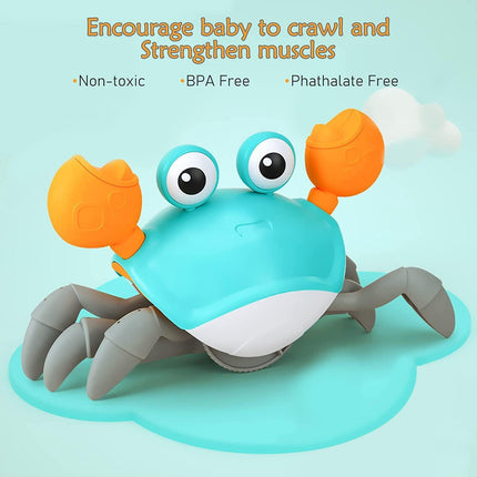 Interactive Crawling Crab Baby Toy with Music, Lights & Obstacle Avoidance(green).