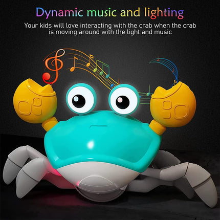 Interactive Crawling Crab Baby Toy with Music, Lights & Obstacle Avoidance(green).
