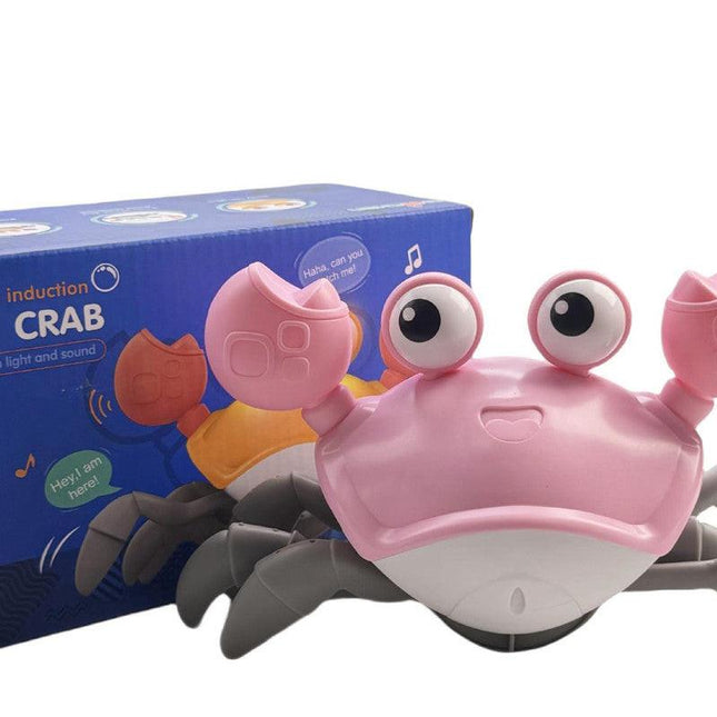 Interactive Crawling Crab Baby Toy with Music, Lights & Obstacle Avoidance(Pink).
