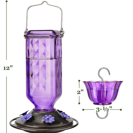 Elegant Hanging Hummingbird Feeder - Decorative Glass Nectar Bottle with Ant Moat, 6 Feeding Ports(Green).