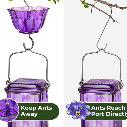 Elegant Hanging Hummingbird Feeder - Decorative Glass Nectar Bottle with Ant Moat, 6 Feeding Ports(Green).