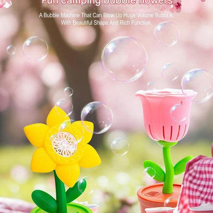 Electric Flower Bubble Machine with Music - Rechargeable, 10-Hole Output(yellow).