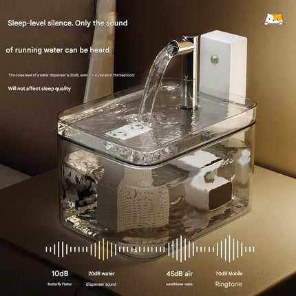 White Wireless Sensor Pet Water Fountain - 1.5L Automatic Filtered Dispenser.