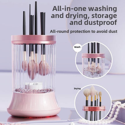 Pink Electric Makeup Brush Cleaner & Dryer Machine - Automatic Spinner Tool (Plug-in model).