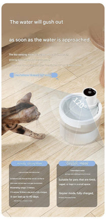Orange Wireless Automatic Pet Water Fountain - 2.2L Motion Sensor Dispenser.