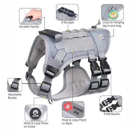 Green Tactical Dog Training Harness - Adjustable Vest for Training and Walking - S.