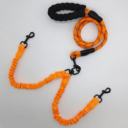 Orange Pet Double-Ended Rope + 1.5M Leash - Easy to walk two dogs, tangle-free design.