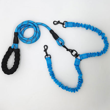 Blue Pet Double-Ended Rope + 1.5M Leash - Easy to walk two dogs, tangle-free design.