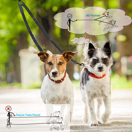 Black Pet Double-Ended Rope + 1.5M Leash - Easy to walk two dogs, tangle-free design.