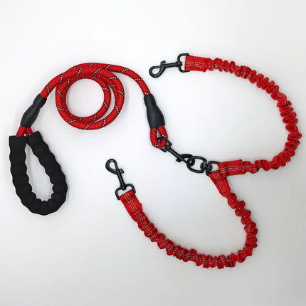 Red Pet Double-Ended Rope + 1.5M Leash - Easy to walk two dogs, tangle-free design.