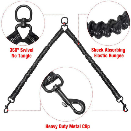 Red Pet Double-Ended Rope + 1.5M Leash - Easy to walk two dogs, tangle-free design.