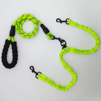 Green Pet Double-Ended Rope + 1.5M Leash - Easy to walk two dogs, tangle-free design.