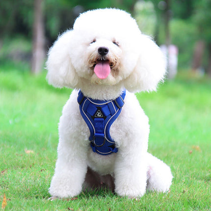 Blue Reflective Mesh Dog Harness and Leash Set - Adjustable No-Pull Vest - XL.