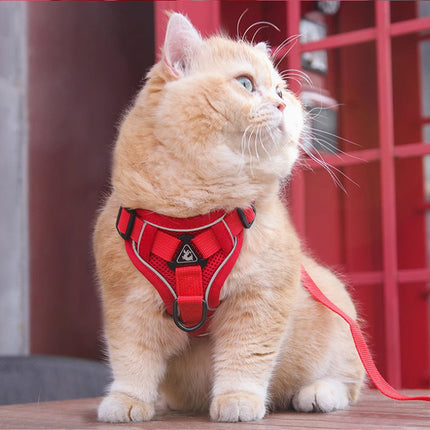 Red Reflective Mesh Dog Harness and Leash Set - Adjustable No-Pull Vest - S.