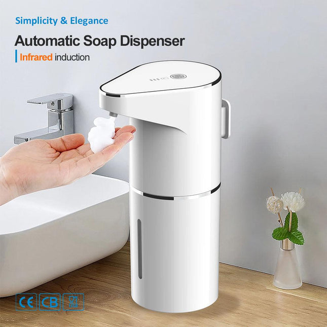 White Automatic Foaming Soap Dispenser - USB Rechargeable, Touchless Infrared Sensor.