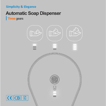 White Automatic Foaming Soap Dispenser - USB Rechargeable, Touchless Infrared Sensor.