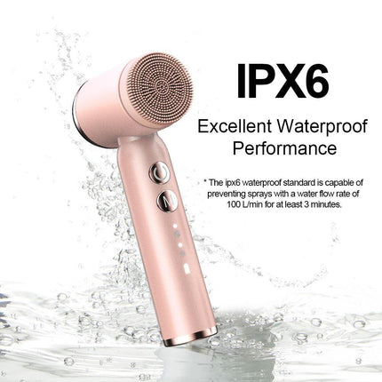 Purple 6-in-1 Electric Facial Cleansing Brush Set - Rechargeable & Waterproof.
