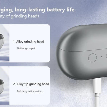 Black Multi-Function Electric Nail File - Built-in Storage Space, LED Light, Quiet Operation.