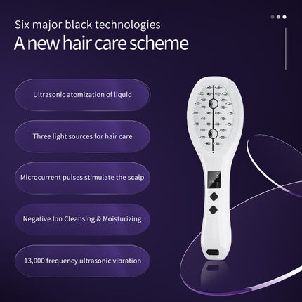 Multi-function Scalp Applicator Comb - Ultrasonic Spray, Red/Blue Light, Microcurrent.