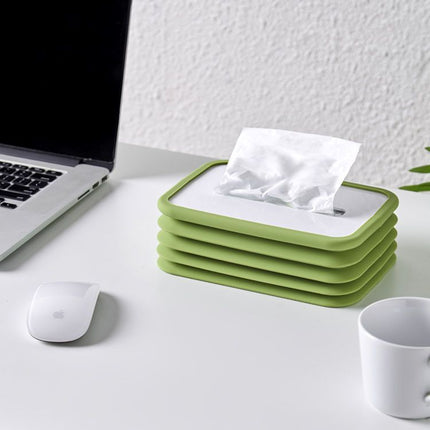 2-pcs Green Silicone Tissue Box Holder - Automatic Self-Lowering Dispenser.