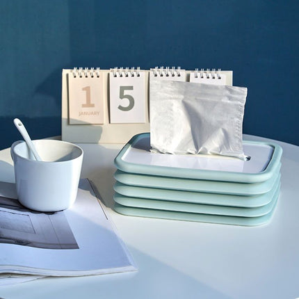 2-pcs Blue Silicone Tissue Box Holder - Automatic Self-Lowering Dispenser.