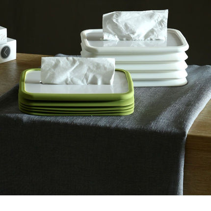 2-pcs White Silicone Tissue Box Holder - Automatic Self-Lowering Dispenser.