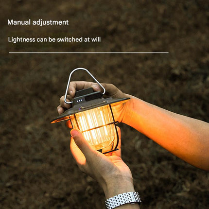 Green Vintage LED Camping Lantern - Rechargeable, Stepless Dimming, Power Bank.