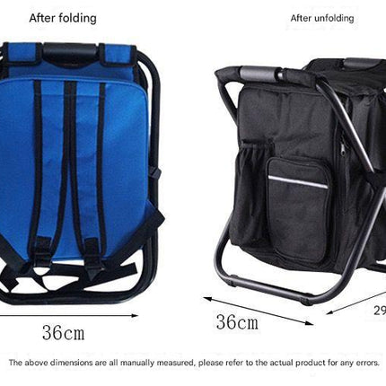 Blue Insulated Cooler Backpack Chair - Foldable Stool for Picnics & BBQ.