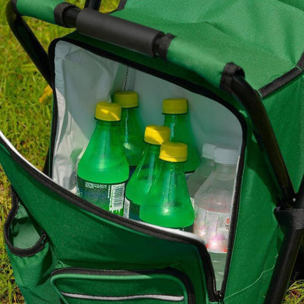 Camouflage Insulated Cooler Backpack Chair - Foldable Stool for Picnics & BBQ.