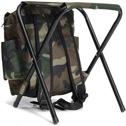 Folding Camo Backpack Stool - Portable Chair for Camping & Fishing.