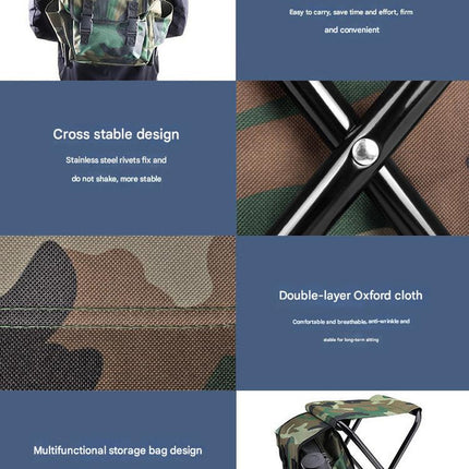Folding Camo Backpack Stool - Portable Chair for Camping & Fishing.