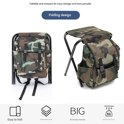 Folding Camo Backpack Stool - Portable Chair for Camping & Fishing.