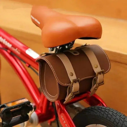PU Leather Cycling Pouch - Retro Style for Bicycle Handlebars or Saddle.