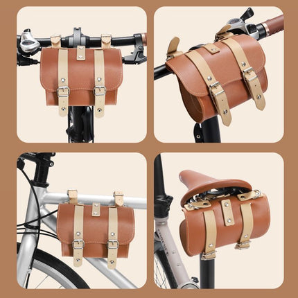 PU Leather Cycling Pouch - Retro Style for Bicycle Handlebars or Saddle.