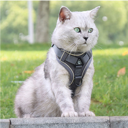 Grey Reflective Mesh Dog Harness and Leash Set - Adjustable No-Pull Vest - L.