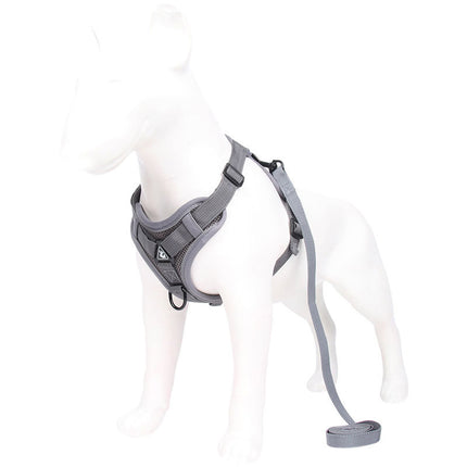 Grey Reflective Mesh Dog Harness and Leash Set - Adjustable No-Pull Vest - L.
