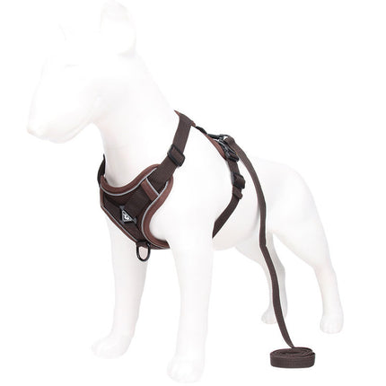Brown Reflective Mesh Dog Harness and Leash Set - Adjustable No-Pull Vest - L.