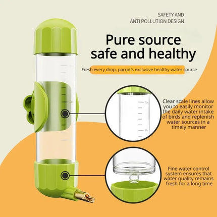 Brown Automatic Bird Water Feeder Bottle (200ml) - Leakproof No-Drip Dispenser for Parrots.