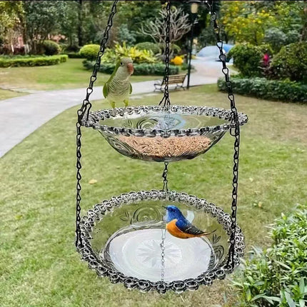 Grey Easy Clean Hanging Bird Feeder - Double Layer Durable Plastic Design for Patios.