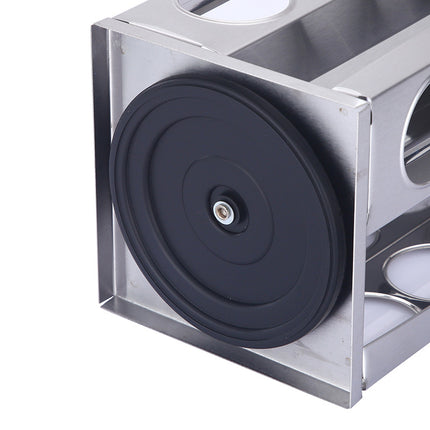 Modern stainless steel square spice revolving rack with 12 (88 ml each) empty glass jars.