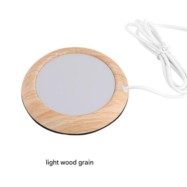 USB Cup Warmer - Wood Grain Electric Beverage Heater for Desk Office Home.