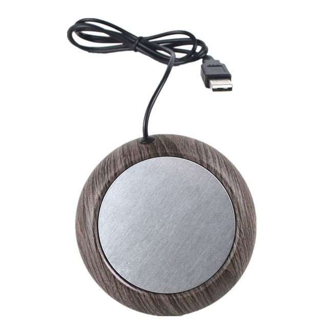USB Cup Warmer - Dark Wood Grain Electric Beverage Warmer for Desk, Office and Home.