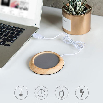 USB Cup Warmer - Dark Wood Grain Electric Beverage Warmer for Desk, Office and Home.