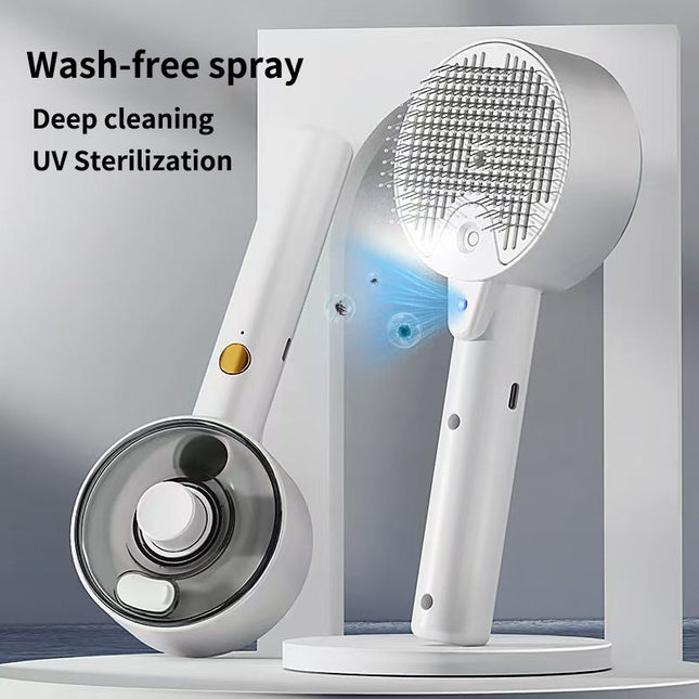 Pink Rechargeable Pet Grooming Brush with UVC Sterilizer & Mist Spray.