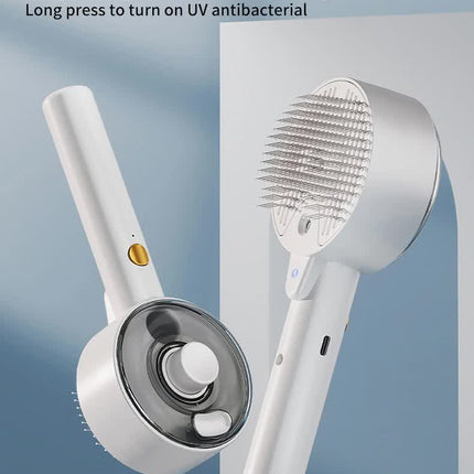 Pink Rechargeable Pet Grooming Brush with UVC Sterilizer & Mist Spray.