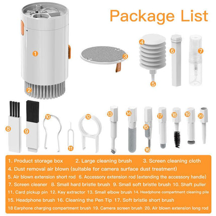 White 20-in-1 Electronics Cleaning Kit - Keyboard, Earphone, Camera, Laptop Cleaner Set.