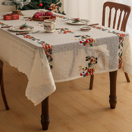 Embroidered Christmas Tablecloth - Embroidered Santa Claus, Reindeer (140*140cm).